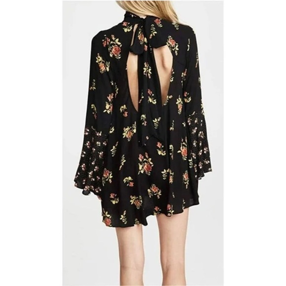 NWOT FREE PEOPLE Floral TATE HiNeck Tunic OpenBack Mini Dress - Picture 2 of 7